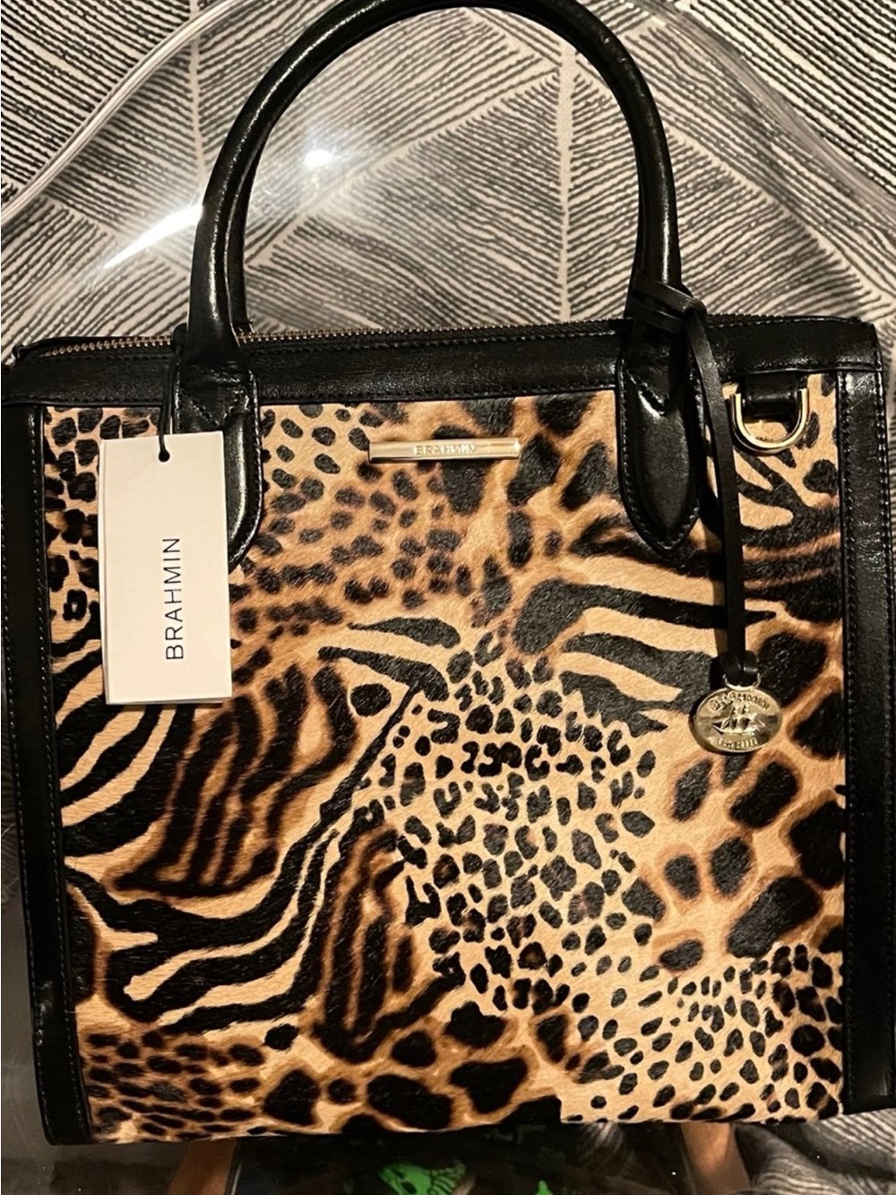 Brahmin Animal Print Satchel with Black Trim - Picture 4 of 14
